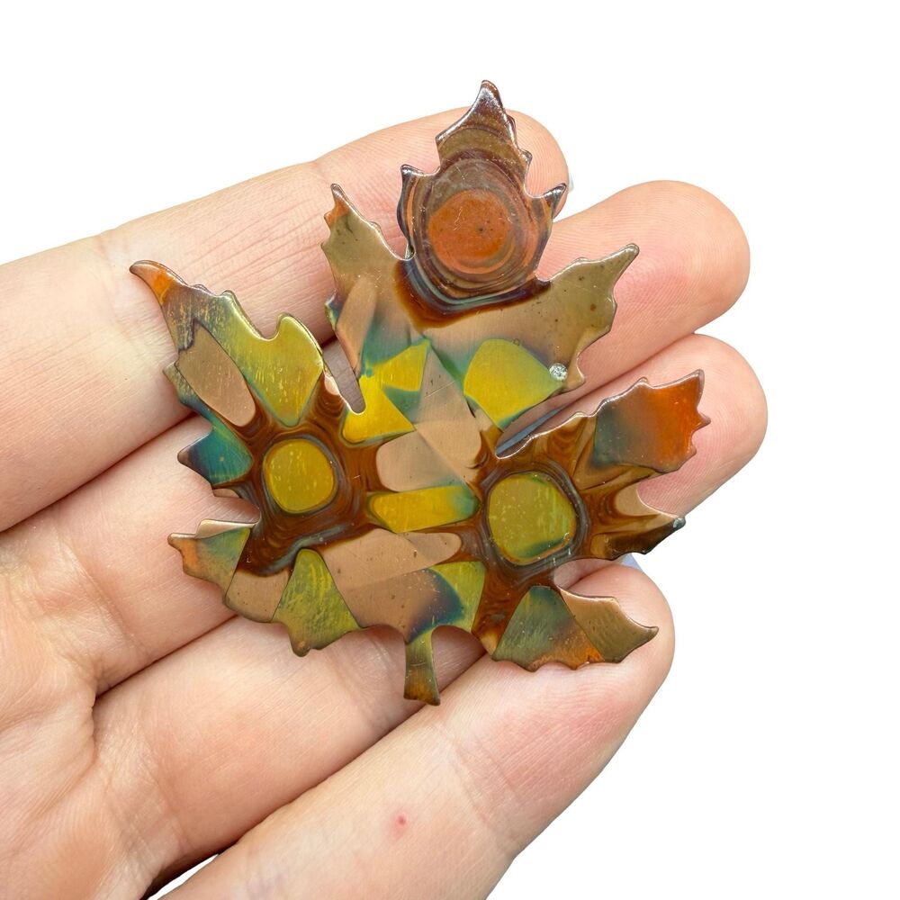 Artisan Enamel Copper Leaf Brooch Pin – Autumnal Design